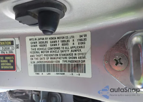 2010 Honda Insight Lx from USA, damaged, VIN JHMZE2H5XAS011239